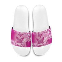 Polynesia Breast Cancer Awareness Slide Sandals Think Pink Ribbon Polynesian Butterflies LT14 Pink - Polynesian Pride