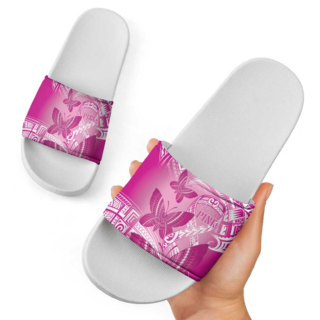 Polynesia Breast Cancer Awareness Slide Sandals Think Pink Ribbon Polynesian Butterflies LT14 - Polynesian Pride