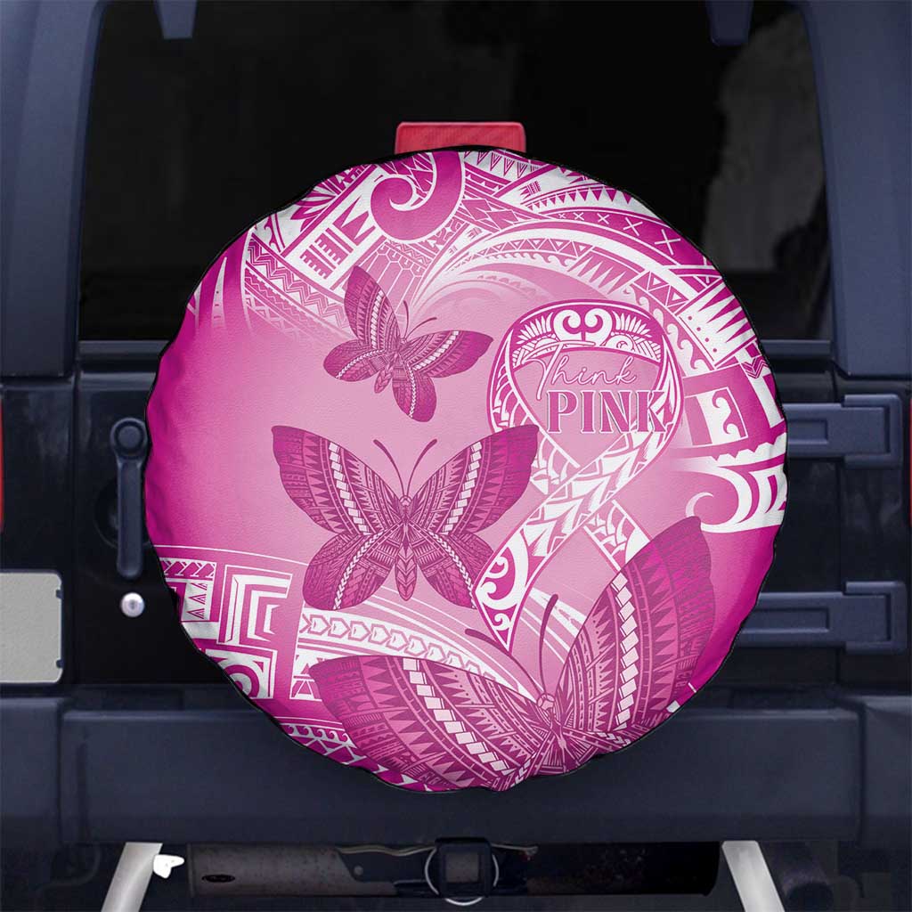 Polynesia Breast Cancer Awareness Spare Tire Cover Think Pink Ribbon Polynesian Butterflies LT14 No hole Pink - Polynesian Pride