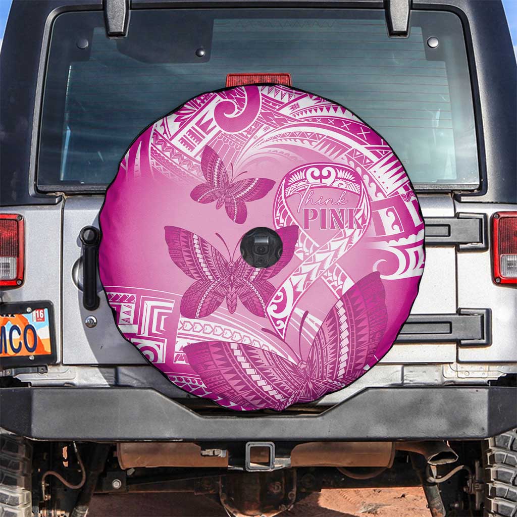 Polynesia Breast Cancer Awareness Spare Tire Cover Think Pink Ribbon Polynesian Butterflies LT14 Pink - Polynesian Pride