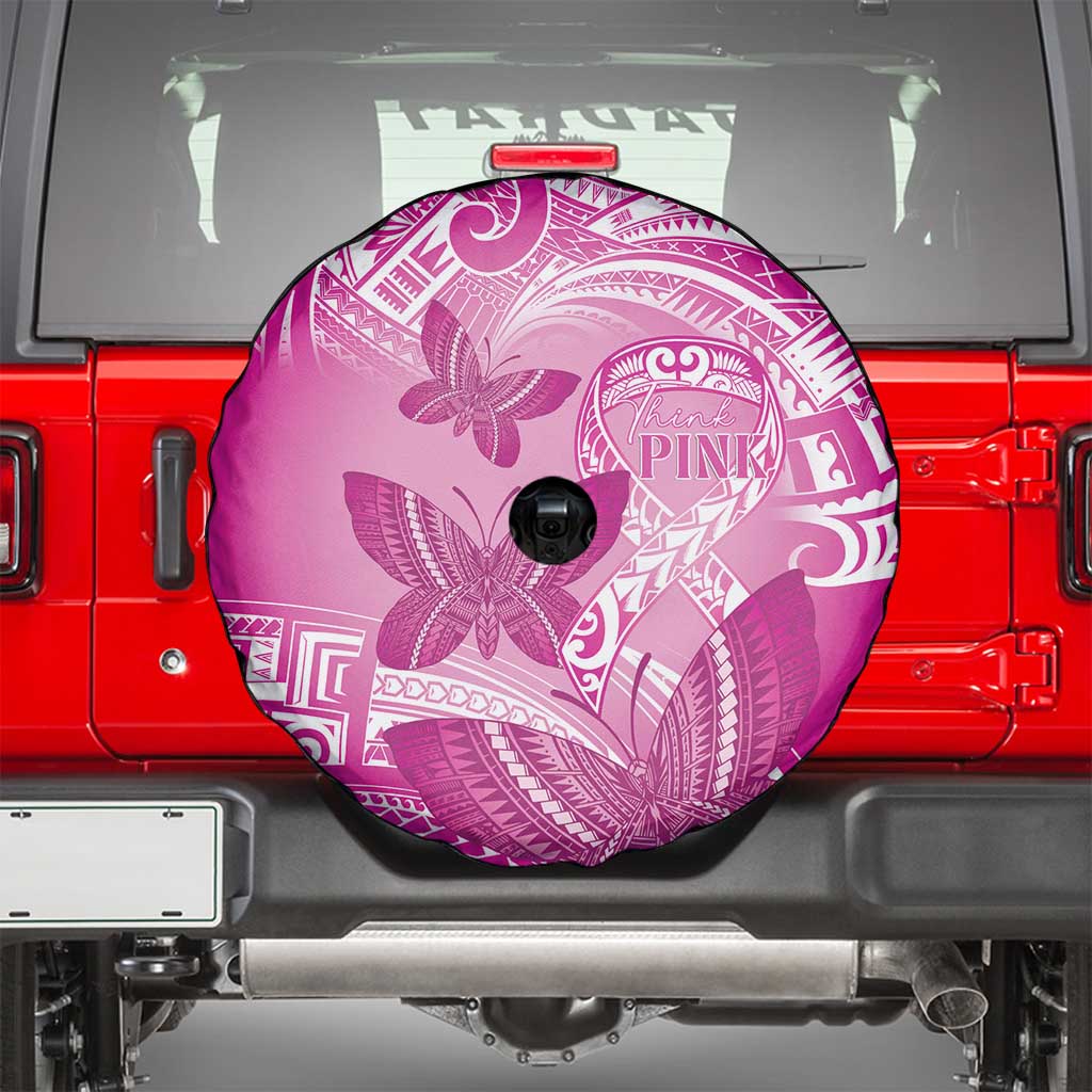 Polynesia Breast Cancer Awareness Spare Tire Cover Think Pink Ribbon Polynesian Butterflies LT14 - Polynesian Pride
