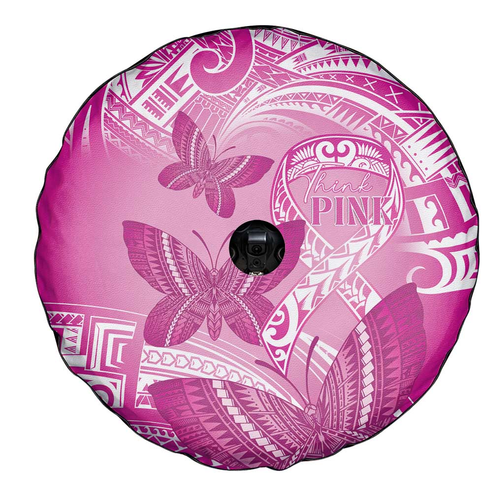 Polynesia Breast Cancer Awareness Spare Tire Cover Think Pink Ribbon Polynesian Butterflies LT14 - Polynesian Pride