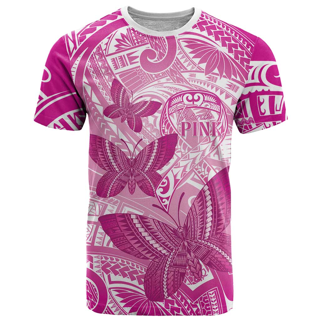 Personalised Polynesia Breast Cancer Awareness T Shirt Think Pink Ribbon Polynesian Butterflies LT14 Pink - Polynesian Pride