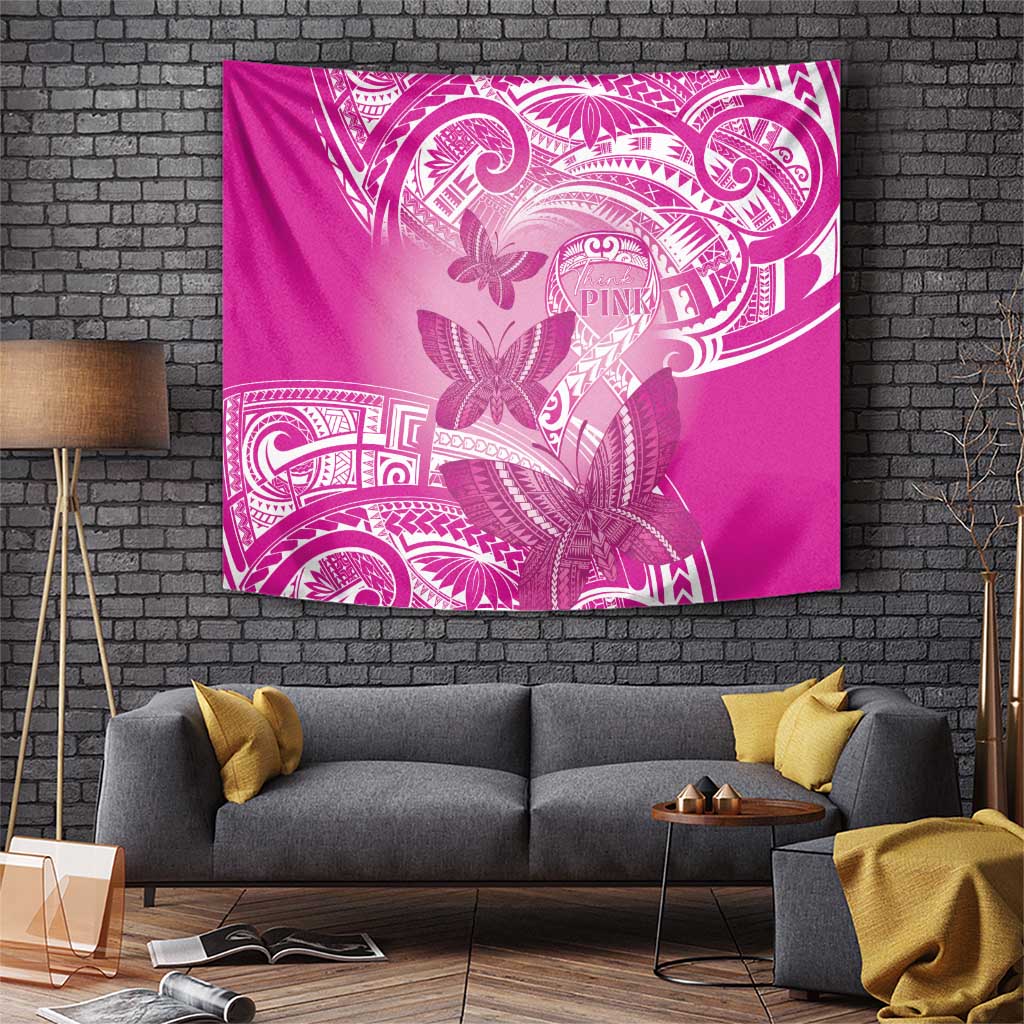 Polynesia Breast Cancer Awareness Tapestry Think Pink Ribbon Polynesian Butterflies LT14 Pink - Polynesian Pride