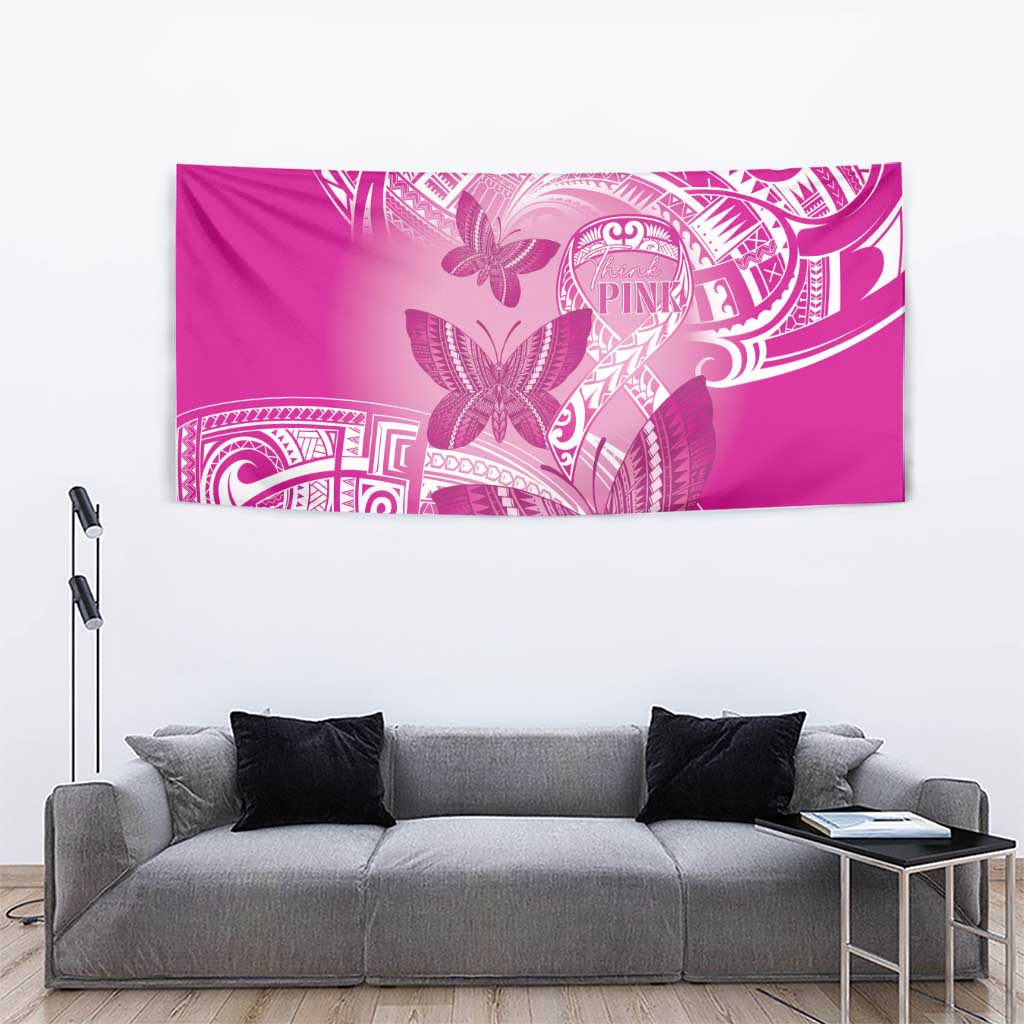 Polynesia Breast Cancer Awareness Tapestry Think Pink Ribbon Polynesian Butterflies LT14 - Polynesian Pride