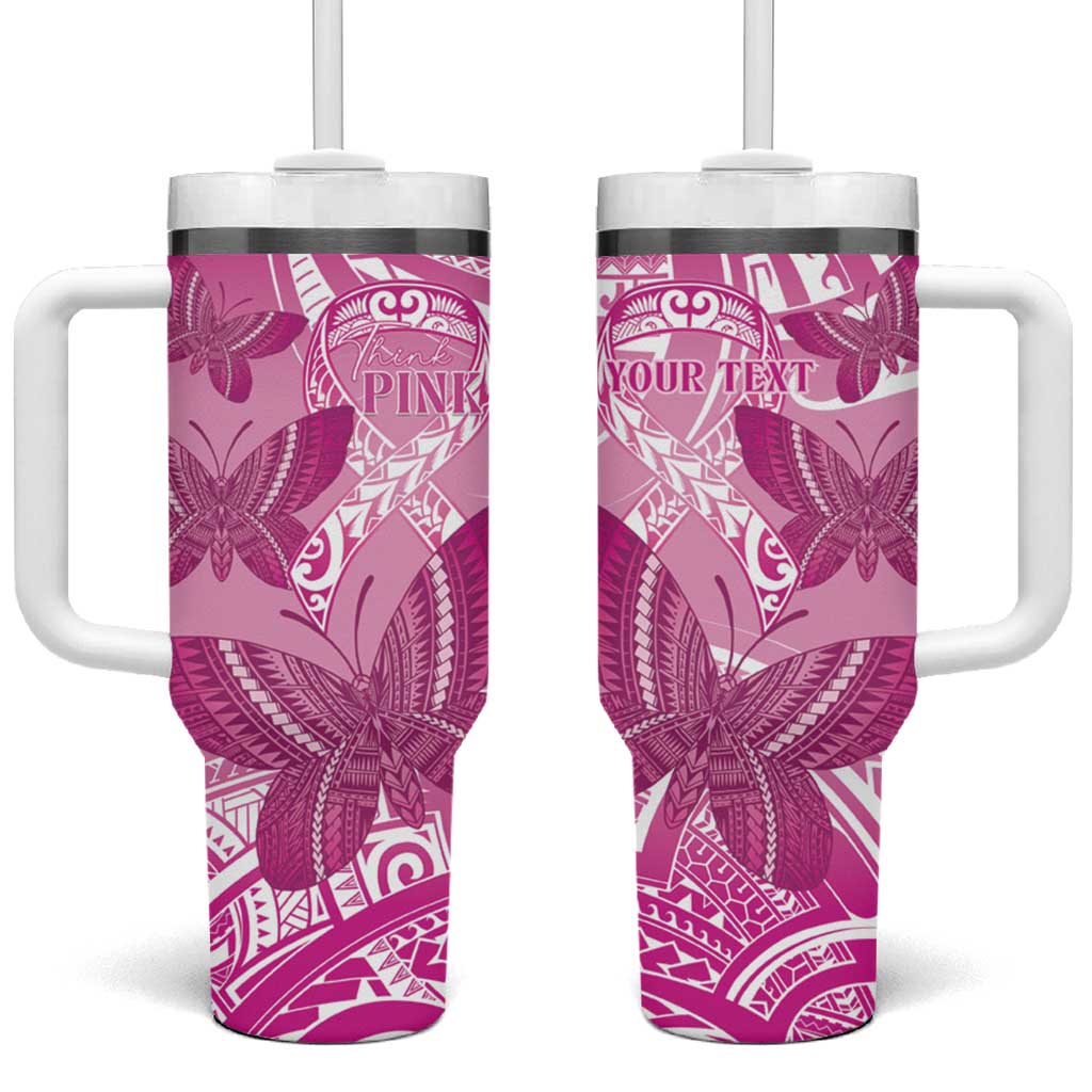Personalised Polynesia Breast Cancer Awareness Tumbler With Handle Think Pink Ribbon Polynesian Butterflies LT14 One Size: 40 oz Pink - Polynesian Pride