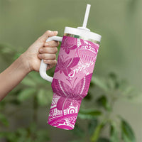 Personalised Polynesia Breast Cancer Awareness Tumbler With Handle Think Pink Ribbon Polynesian Butterflies LT14 - Polynesian Pride