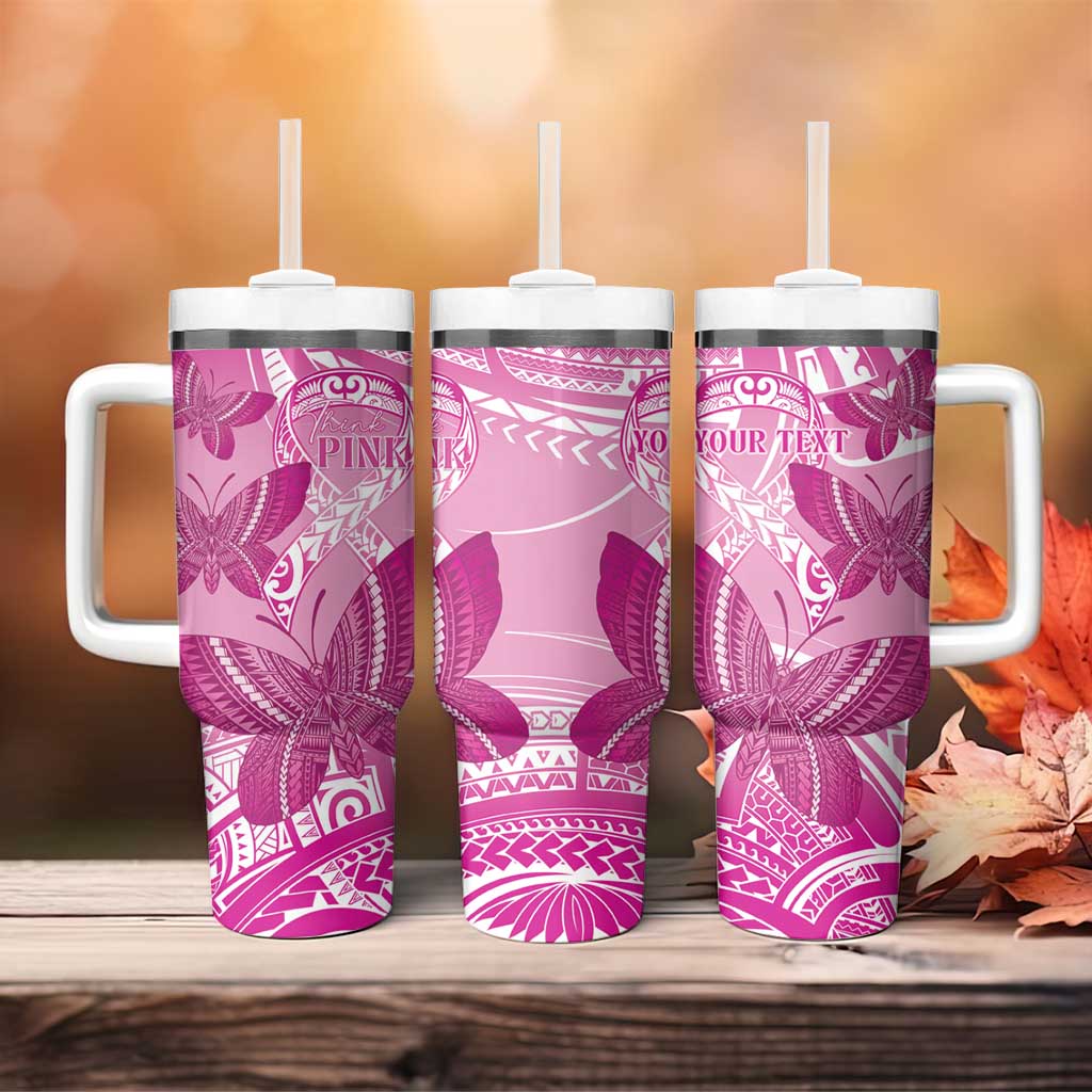 Personalised Polynesia Breast Cancer Awareness Tumbler With Handle Think Pink Ribbon Polynesian Butterflies LT14 - Polynesian Pride