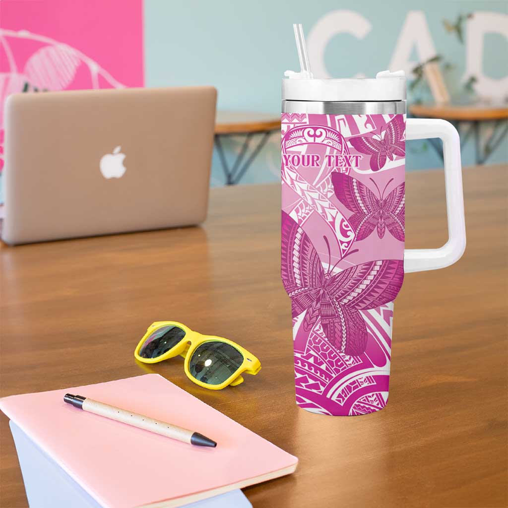 Personalised Polynesia Breast Cancer Awareness Tumbler With Handle Think Pink Ribbon Polynesian Butterflies LT14 - Polynesian Pride