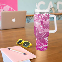 Personalised Polynesia Breast Cancer Awareness Tumbler With Handle Think Pink Ribbon Polynesian Butterflies LT14 - Polynesian Pride