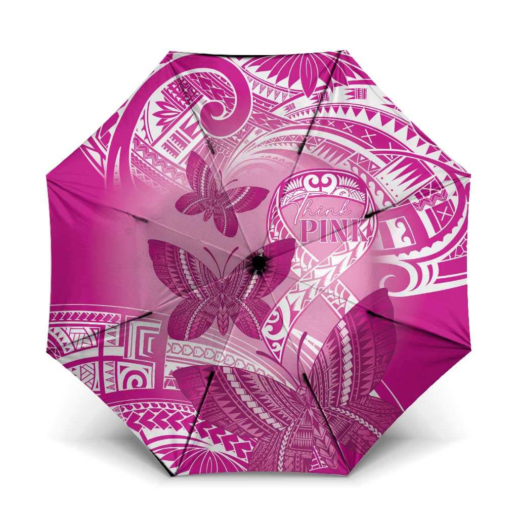 Polynesia Breast Cancer Awareness Umbrella Think Pink Ribbon Polynesian Butterflies LT14 One Size Folded 11.42 inch Opened Diameter 37.4 inch Pink - Polynesian Pride