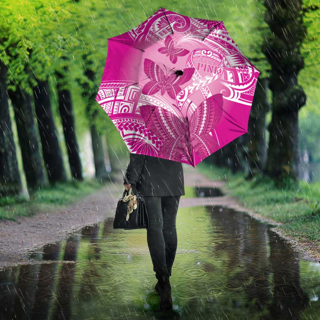 Polynesia Breast Cancer Awareness Umbrella Think Pink Ribbon Polynesian Butterflies LT14 - Polynesian Pride