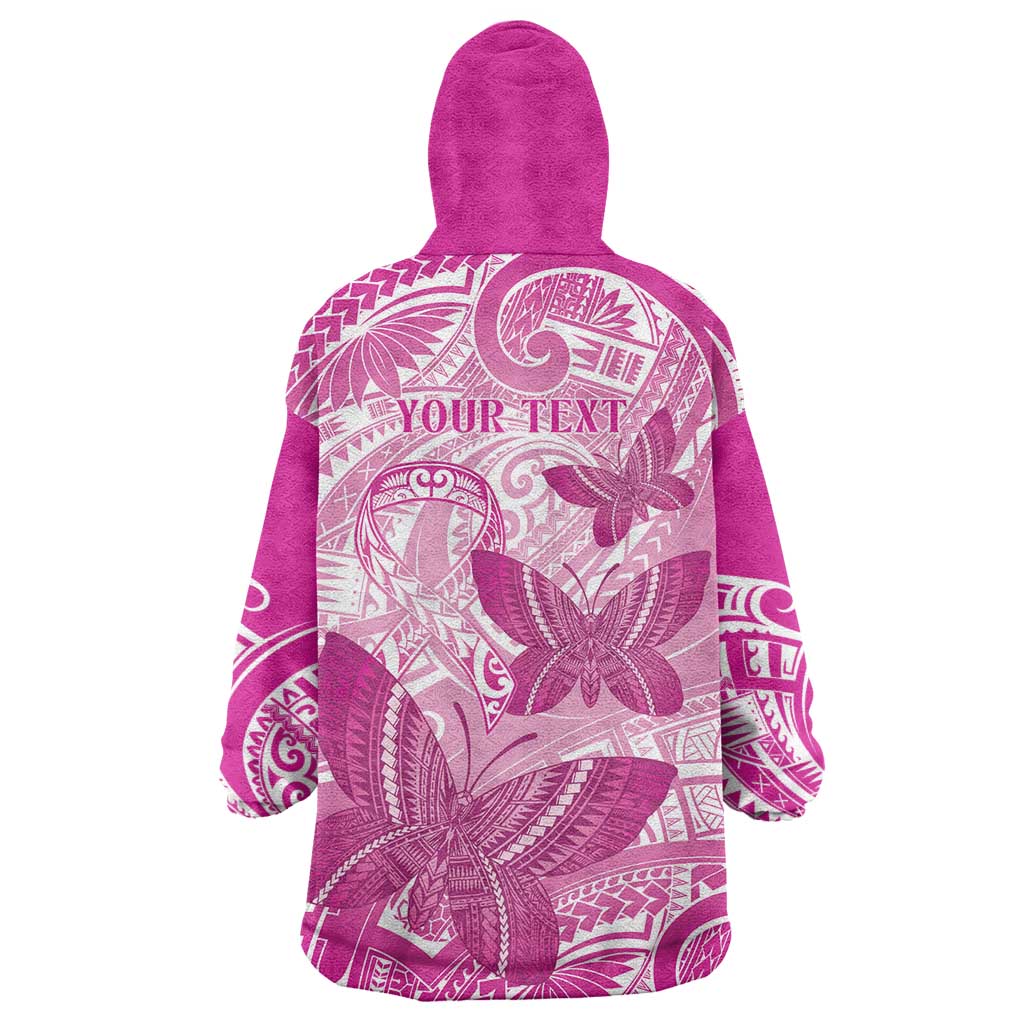 Personalised Polynesia Breast Cancer Awareness Wearable Blanket Hoodie Think Pink Ribbon Polynesian Butterflies