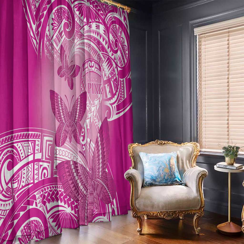 Polynesia Breast Cancer Awareness Window Curtain Think Pink Ribbon Polynesian Butterflies LT14 - Polynesian Pride