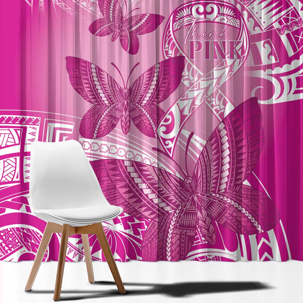 Polynesia Breast Cancer Awareness Window Curtain Think Pink Ribbon Polynesian Butterflies LT14 - Polynesian Pride