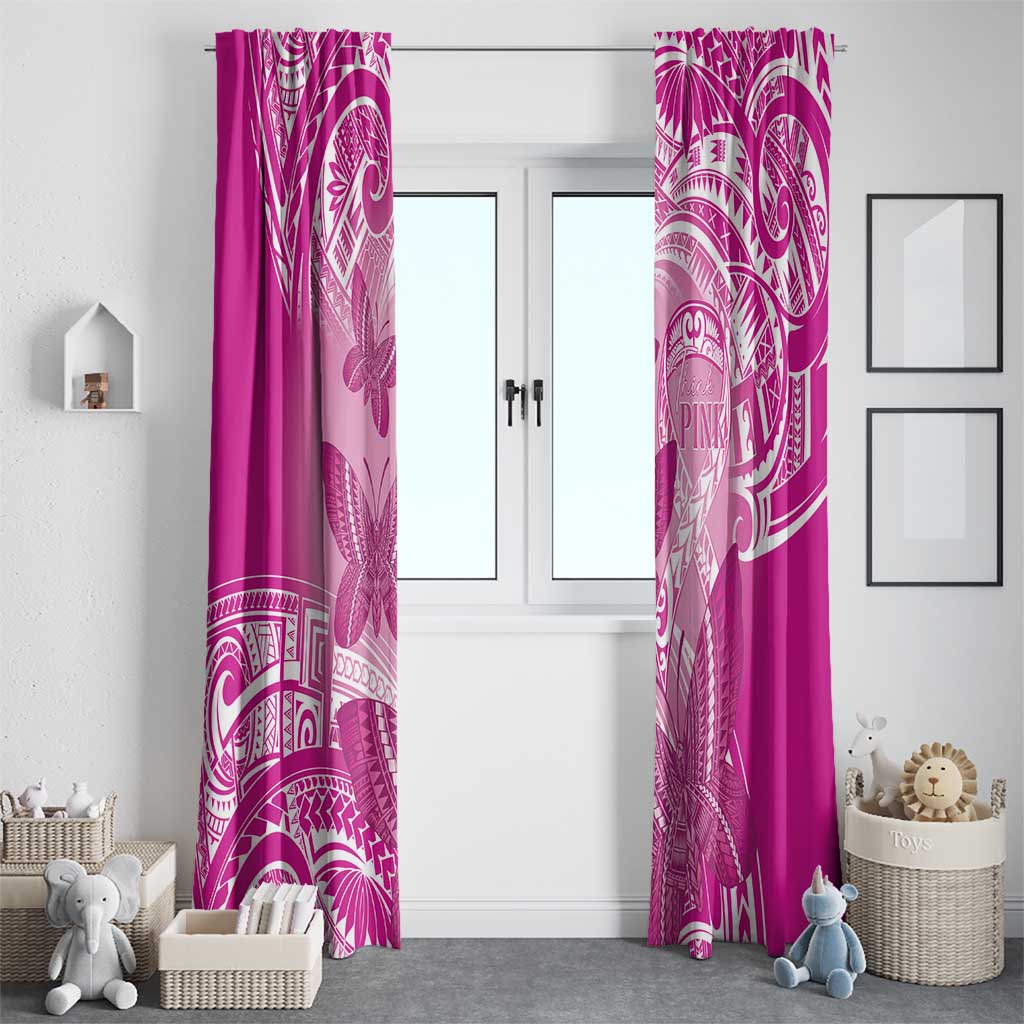 Polynesia Breast Cancer Awareness Window Curtain Think Pink Ribbon Polynesian Butterflies LT14 - Polynesian Pride