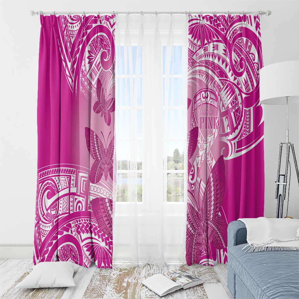 Polynesia Breast Cancer Awareness Window Curtain Think Pink Ribbon Polynesian Butterflies LT14 - Polynesian Pride