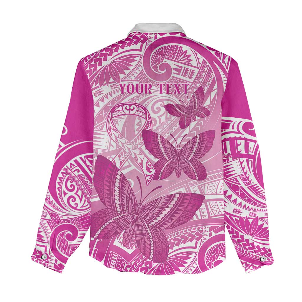 Personalised Polynesia Breast Cancer Awareness Women Casual Shirt Think Pink Ribbon Polynesian Butterflies LT14 - Polynesian Pride