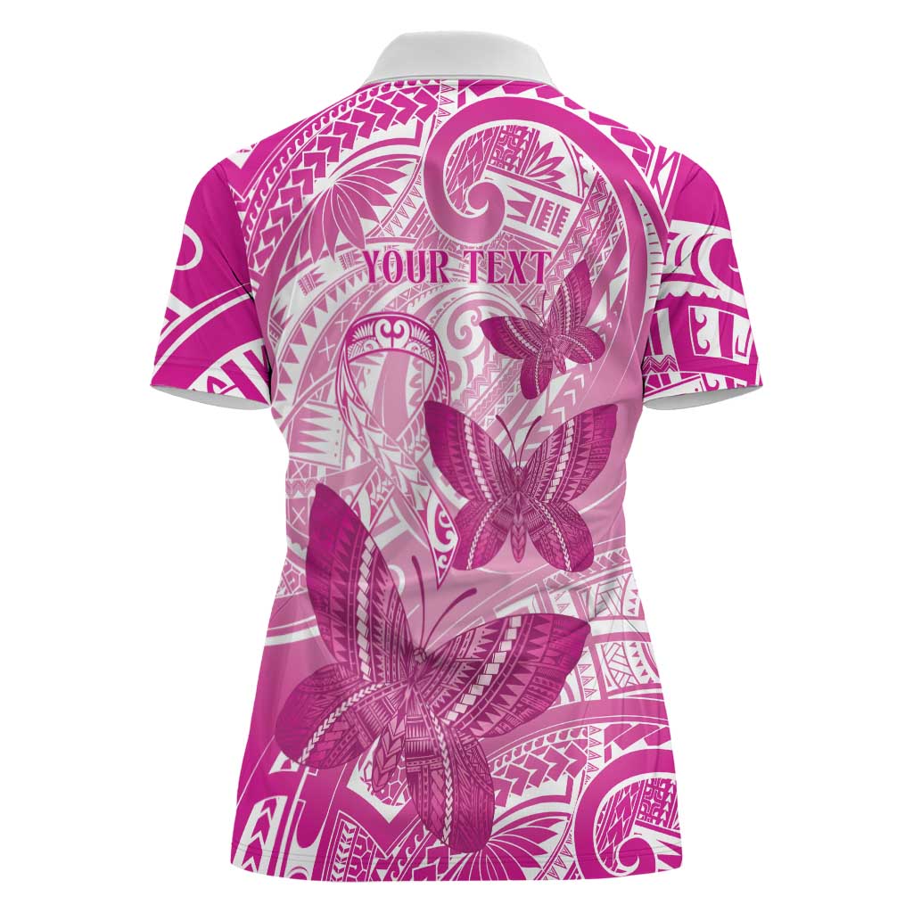Personalised Polynesia Breast Cancer Awareness Women Polo Shirt Think Pink Ribbon Polynesian Butterflies LT14 - Polynesian Pride
