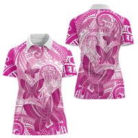 Personalised Polynesia Breast Cancer Awareness Women Polo Shirt Think Pink Ribbon Polynesian Butterflies LT14 - Polynesian Pride