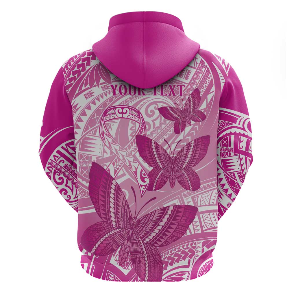 Personalised Polynesia Breast Cancer Awareness Zip Hoodie Think Pink Ribbon Polynesian Butterflies LT14 - Polynesian Pride
