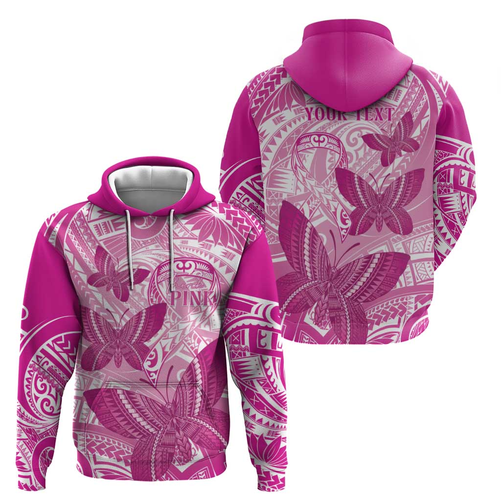 Personalised Polynesia Breast Cancer Awareness Zip Hoodie Think Pink Ribbon Polynesian Butterflies LT14 - Polynesian Pride