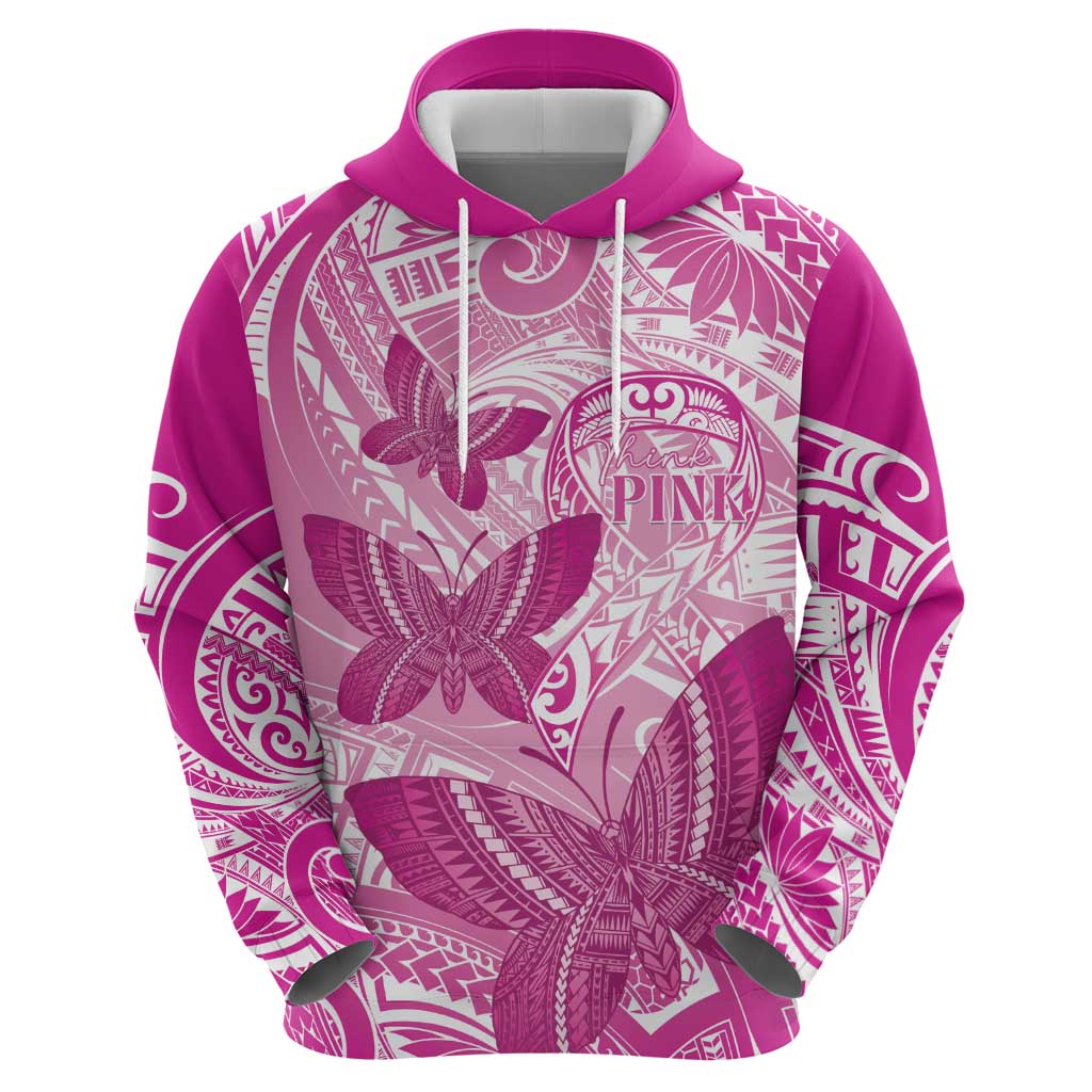 Personalised Polynesia Breast Cancer Awareness Zip Hoodie Think Pink Ribbon Polynesian Butterflies LT14 - Polynesian Pride