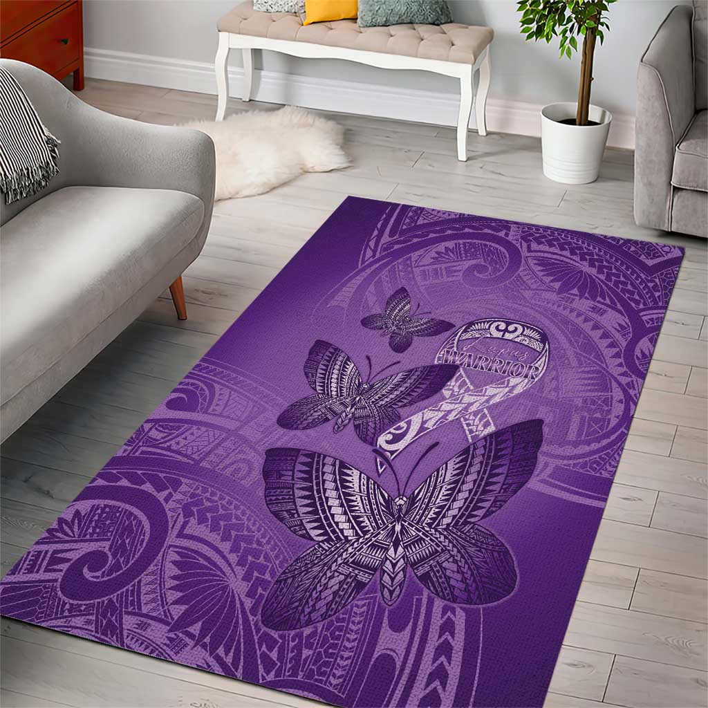 Polynesia Lupus Awareness Month Area Rug Warrior Purple Ribbon Polynesian Butterflies LT14 - Polynesian Pride
