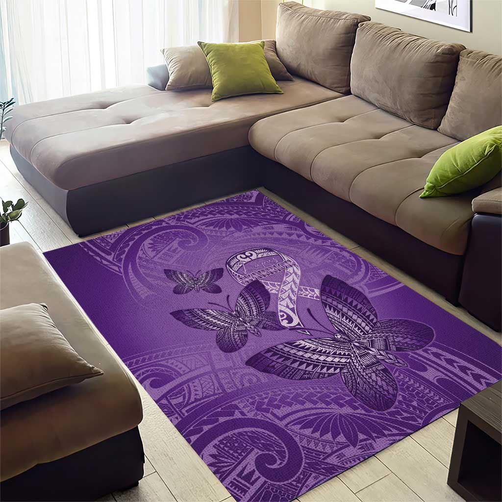 Polynesia Lupus Awareness Month Area Rug Warrior Purple Ribbon Polynesian Butterflies LT14 - Polynesian Pride