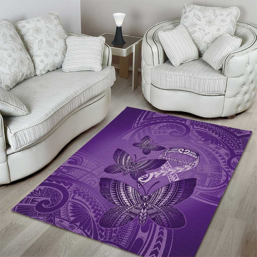 Polynesia Lupus Awareness Month Area Rug Warrior Purple Ribbon Polynesian Butterflies LT14 - Polynesian Pride