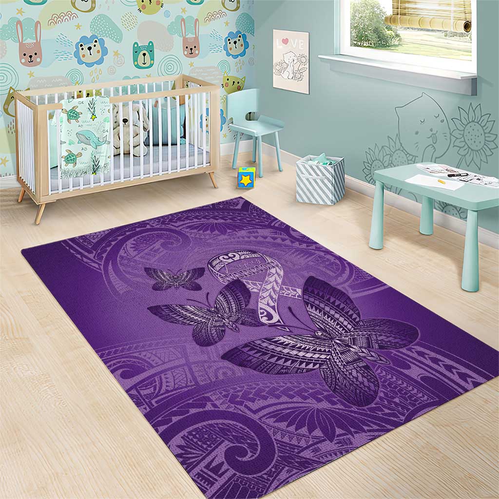 Polynesia Lupus Awareness Month Area Rug Warrior Purple Ribbon Polynesian Butterflies LT14 - Polynesian Pride