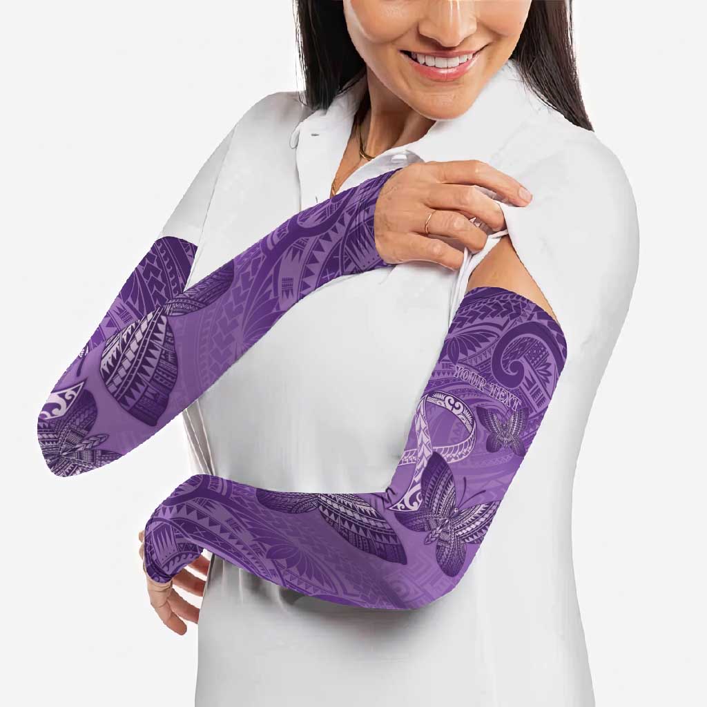Personalised Polynesia Lupus Awareness Month Arm Sleeves Warrior Purple Ribbon Polynesian Butterflies LT14 - Polynesian Pride