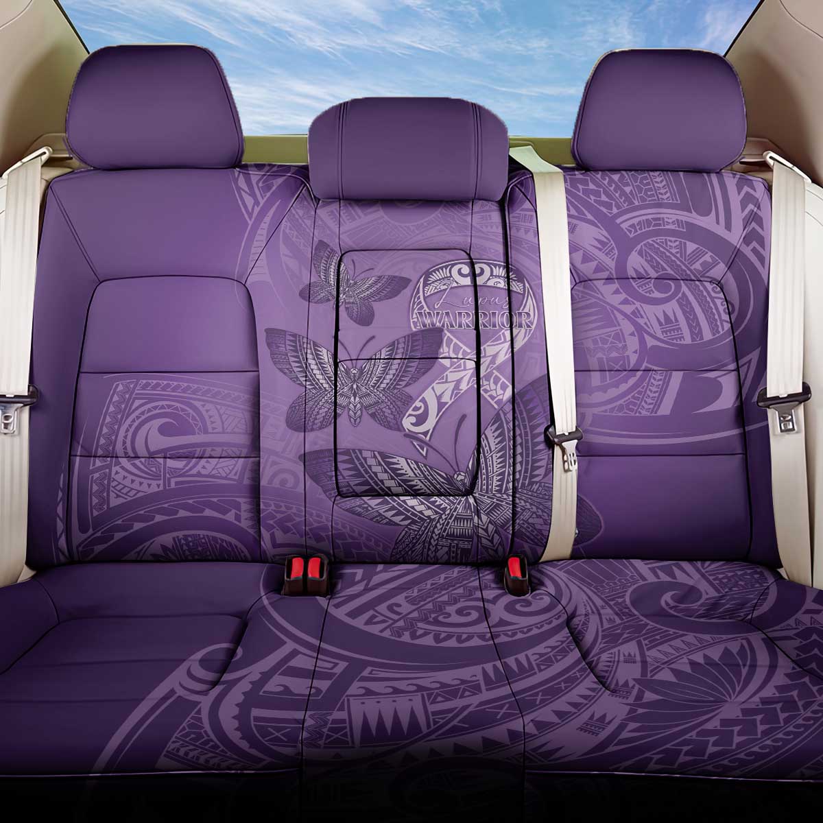 Polynesia Lupus Awareness Month Back Car Seat Cover Warrior Purple Ribbon Polynesian Butterflies LT14 One Size Purple - Polynesian Pride
