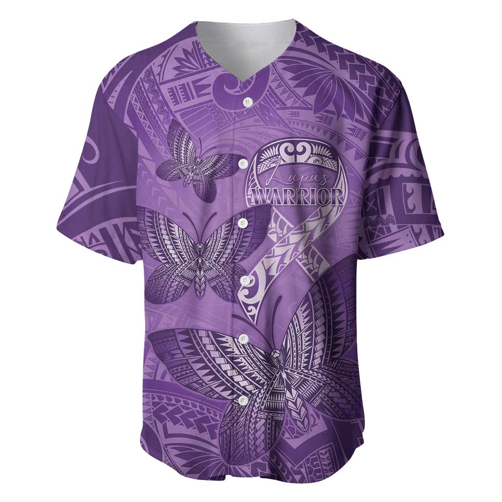 Personalised Polynesia Lupus Awareness Month Baseball Jersey Warrior Purple Ribbon Polynesian Butterflies LT14 Purple - Polynesian Pride