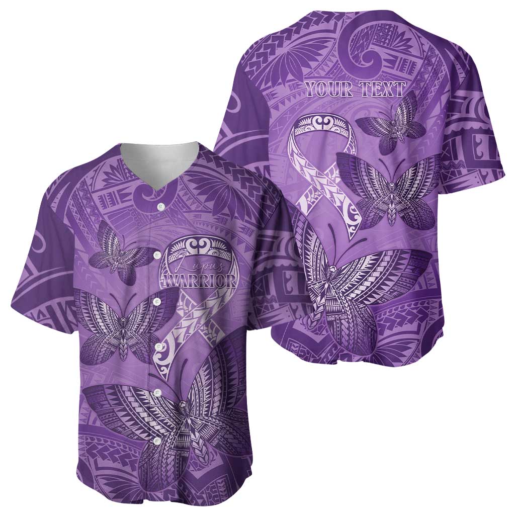 Personalised Polynesia Lupus Awareness Month Baseball Jersey Warrior Purple Ribbon Polynesian Butterflies LT14 - Polynesian Pride