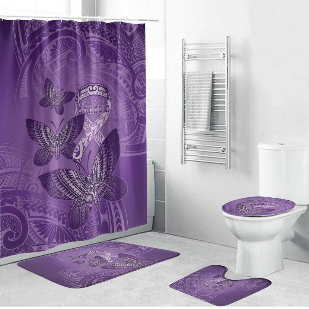 Polynesia Lupus Awareness Month Bathroom Set Warrior Purple Ribbon Polynesian Butterflies LT14 Bathroom Set (4 pcs) Purple - Polynesian Pride