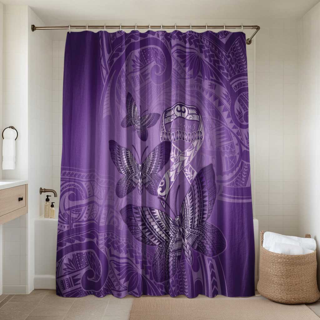 Polynesia Lupus Awareness Month Bathroom Set Warrior Purple Ribbon Polynesian Butterflies LT14 Shower Curtain Only Purple - Polynesian Pride