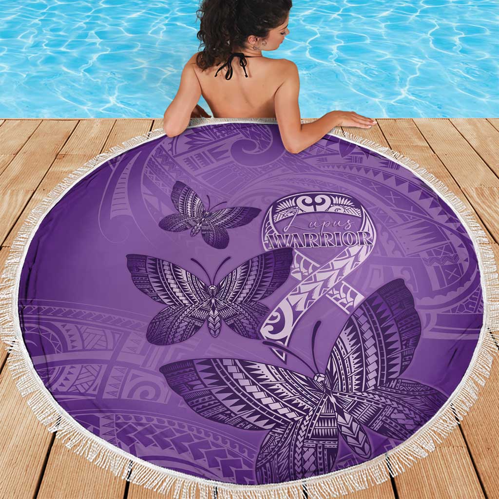 Polynesia Lupus Awareness Month Beach Blanket Warrior Purple Ribbon Polynesian Butterflies LT14 - Polynesian Pride