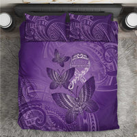 Polynesia Lupus Awareness Month Bedding Set Warrior Purple Ribbon Polynesian Butterflies LT14 Purple - Polynesian Pride