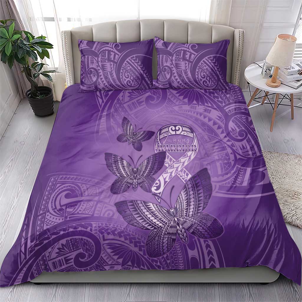 Polynesia Lupus Awareness Month Bedding Set Warrior Purple Ribbon Polynesian Butterflies LT14 - Polynesian Pride