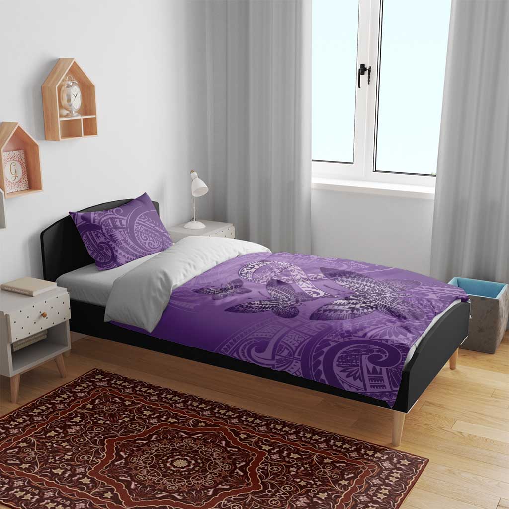 Polynesia Lupus Awareness Month Bedding Set Warrior Purple Ribbon Polynesian Butterflies LT14 - Polynesian Pride