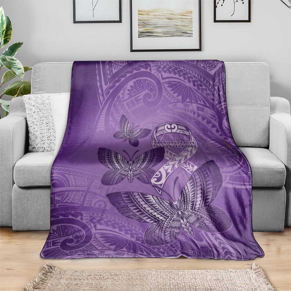 Polynesia Lupus Awareness Month Blanket Warrior Purple Ribbon Polynesian Butterflies LT14 - Polynesian Pride