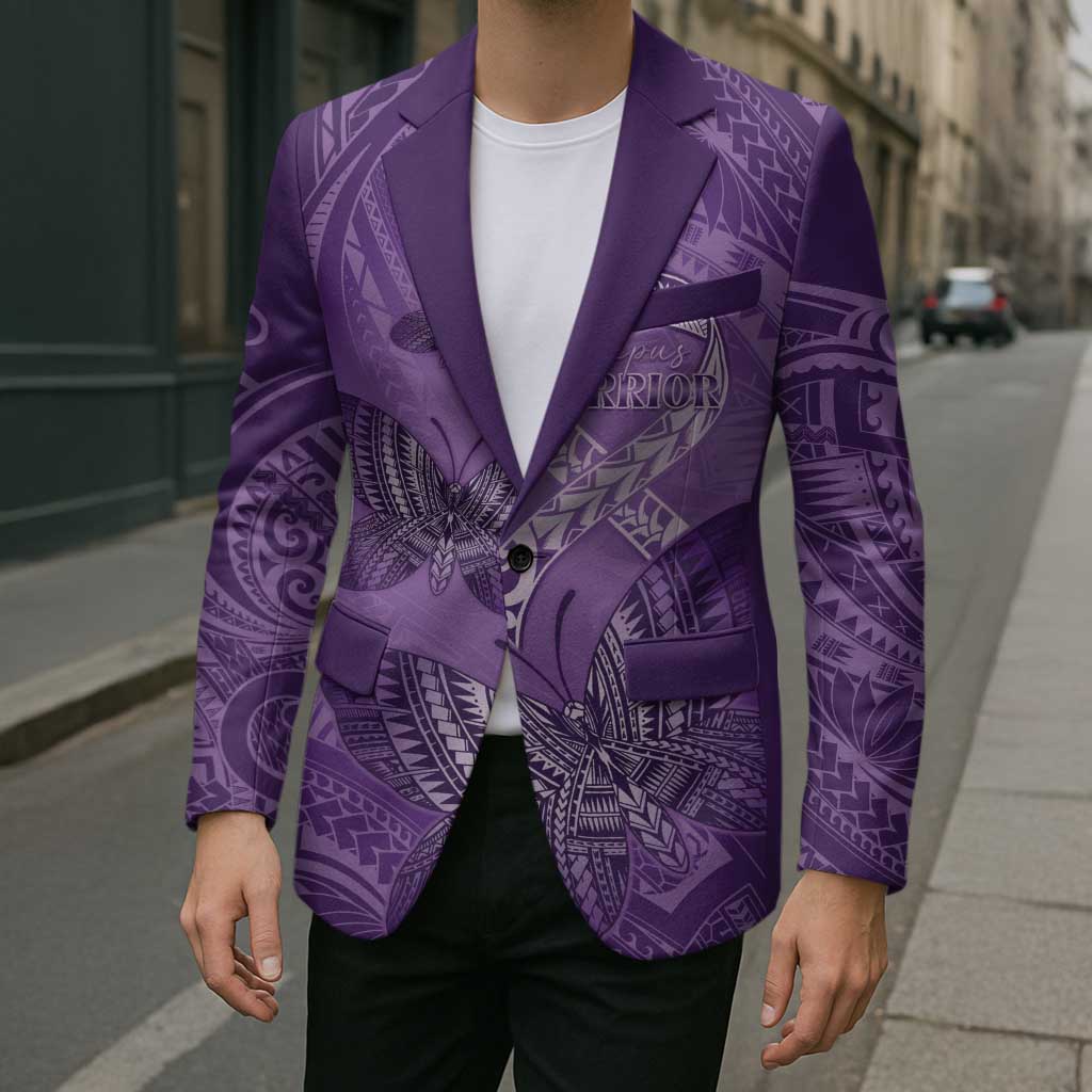Personalised Polynesia Lupus Awareness Month Blazer Warrior Purple Ribbon Polynesian Butterflies LT14 - Polynesian Pride
