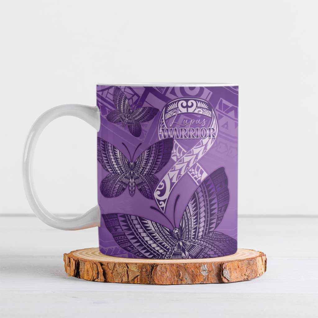 Personalised Polynesia Lupus Awareness Month Ceramic Mug Warrior Purple Ribbon Polynesian Butterflies LT14 Purple - Polynesian Pride
