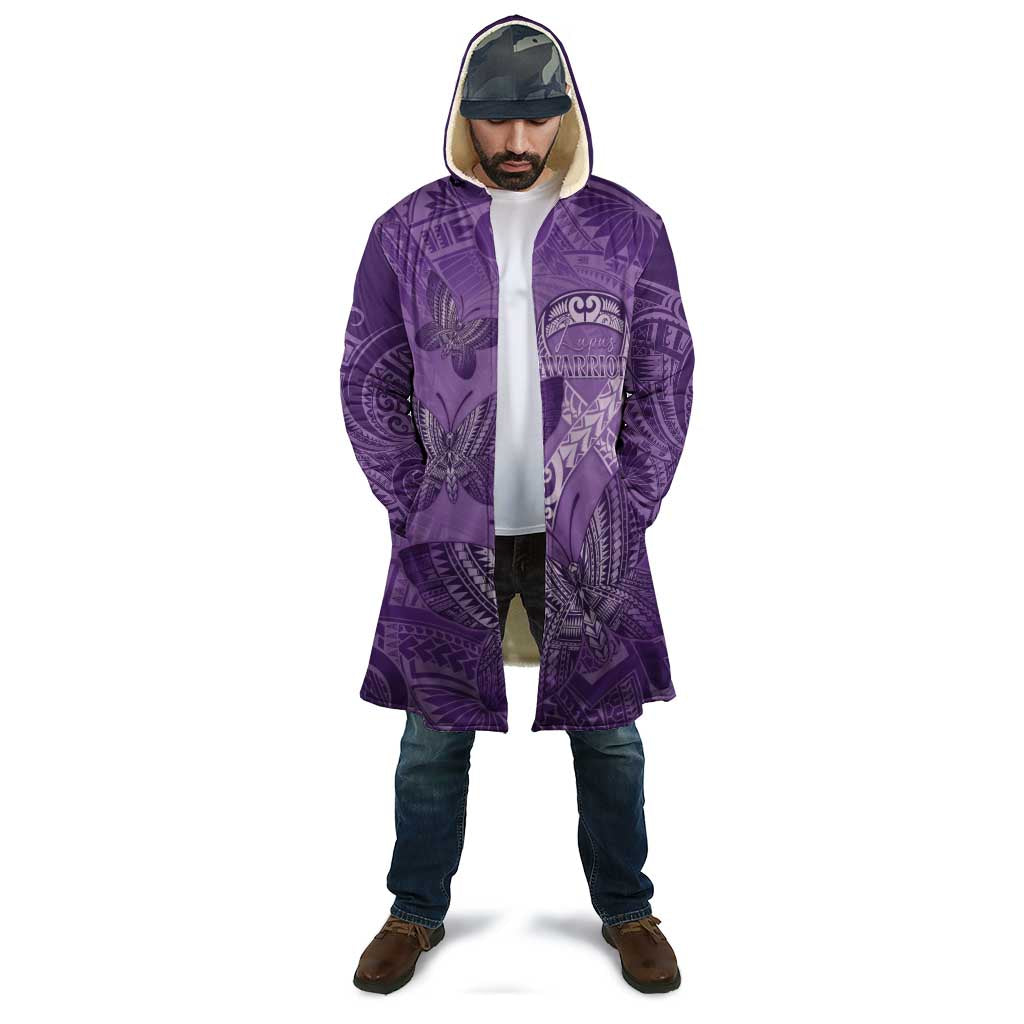 Personalised Polynesia Lupus Awareness Month Cloak Warrior Purple Ribbon Polynesian Butterflies LT14 - Polynesian Pride