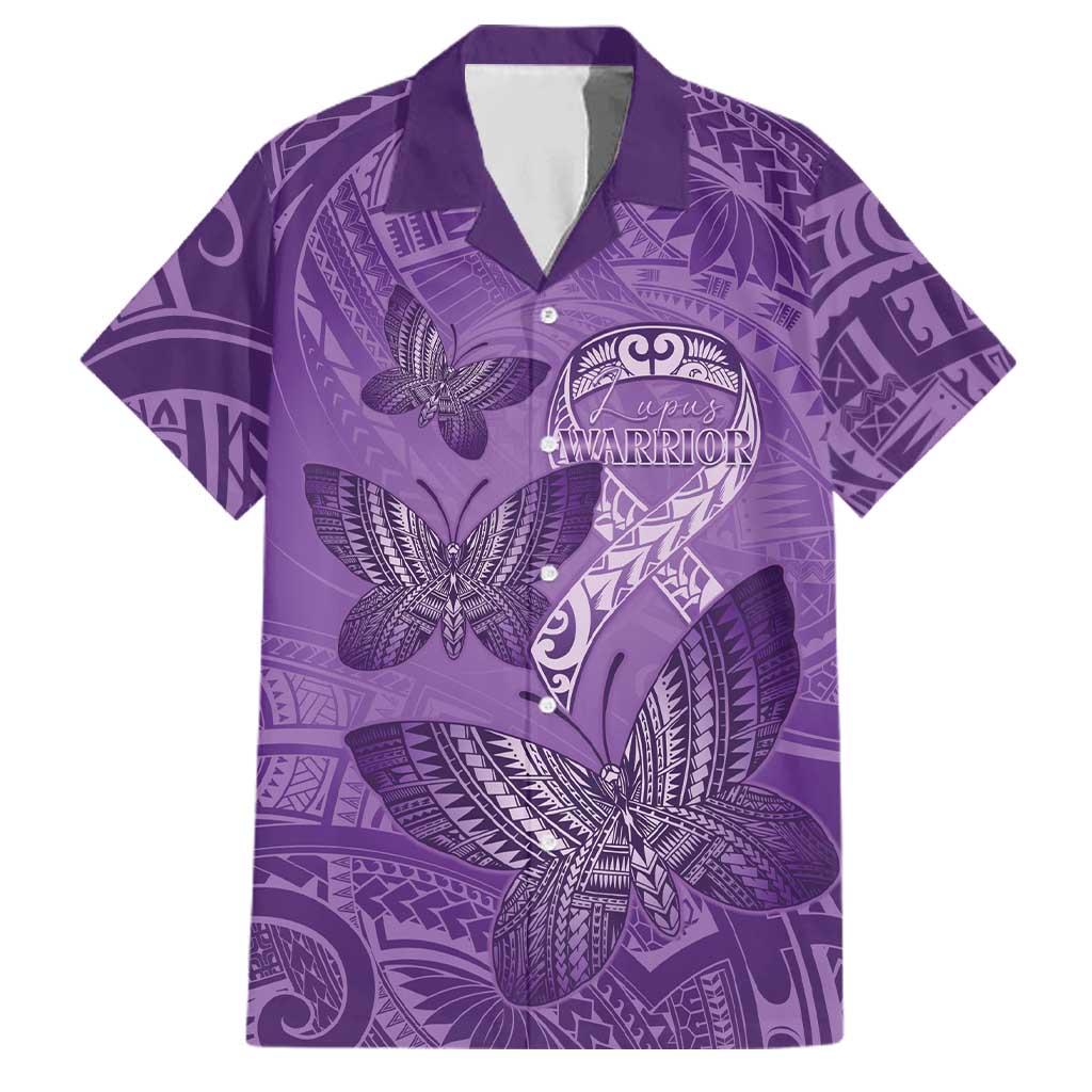Personalised Polynesia Lupus Awareness Month Family Matching Long Sleeve Bodycon Dress and Hawaiian Shirt Warrior Purple Ribbon Polynesian Butterflies