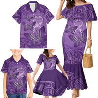 Personalised Polynesia Lupus Awareness Month Family Matching Mermaid Dress and Hawaiian Shirt Warrior Purple Ribbon Polynesian Butterflies