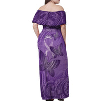 Personalised Polynesia Lupus Awareness Month Family Matching Off Shoulder Maxi Dress and Hawaiian Shirt Warrior Purple Ribbon Polynesian Butterflies