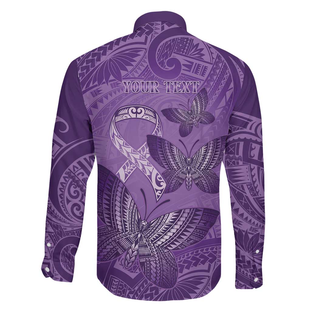 Personalised Polynesia Lupus Awareness Month Family Matching Off Shoulder Short Dress and Hawaiian Shirt Warrior Purple Ribbon Polynesian Butterflies