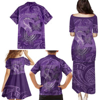 Personalised Polynesia Lupus Awareness Month Family Matching Puletasi and Hawaiian Shirt Warrior Purple Ribbon Polynesian Butterflies